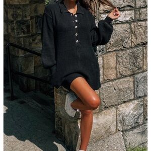 Black Button-Up Knit Sweater Romper NWOT